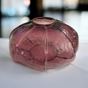 Large Elegant Purple round Ribbed Glass Vase. 6” Tall and 25” all way around.